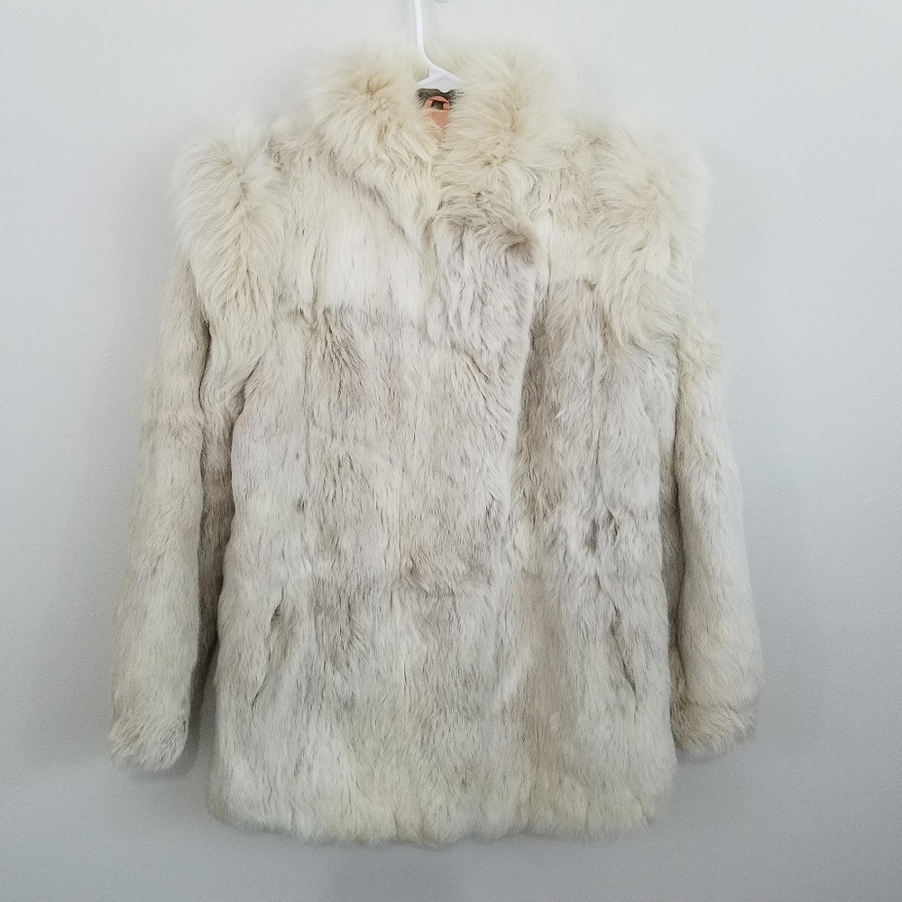 Rabbit Fur Zip Front Coat with Satin Lining